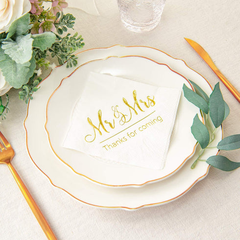 Crisky Napkins Mr and Mrs Gold Cocktail Beverage Dessert, 100 Pcs for Wedding Party Decorations