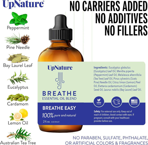 UpNature Breathe Essential Oil Blend - 2oz Essential Oils for Diffusers, Humidifiers, Aromatherapy for Breathing Comfort