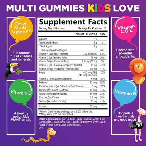 Vitamins for Kids Multivitamin Gummy - Daily Kids Vitamins, Fruit Flavored Gummies w/Vitamins C, D3 & Zinc for Immune Support, Nature's Children & Toddler Supplement, Strawberry Flavor - 60 Gummies