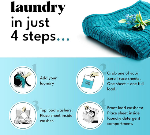 Zero Trace All Natural Laundry Detergent Sheets, Fragrance Free, 72 Count