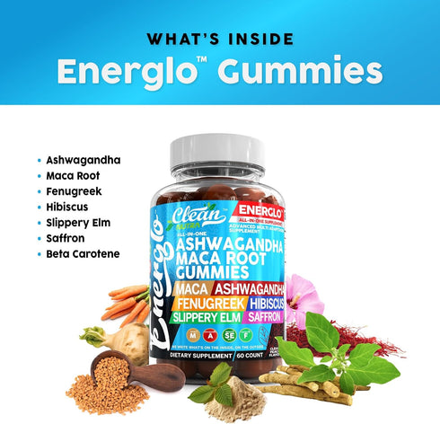 Gummies Gummy Ashwagandha Maca Root with Fenugreek Hibiscus Slippery Elm Saffron Extract & Beta Carotene | Peach Flavor