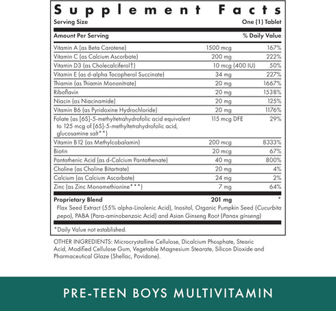 MICHAEL'S Health Naturopathic Programs Pre-Teen Boys Daily Multivitamin, 60 Vegetarian Tablets, Kosher