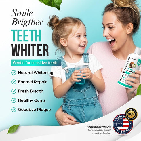 SELFWISE 16oz Nano-Hydroxyapatite Oil Pulling Whitening Mouthwash for Teeth and Gums, Natural & Organic, Whitens Teeth
