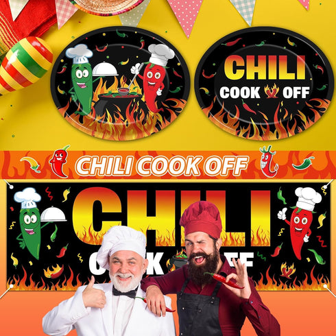 50 Pcs Chili Cook Off Oval Paper Plates, 11 inch Large Disposable Platters for Mexican Fiesta Chili Cooking Competition