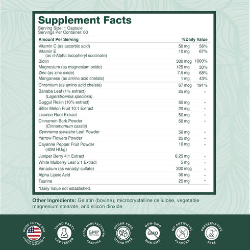 PurePremium Normal Blood Sugar Support Supplement - 60ct with 20 Active Ingredients