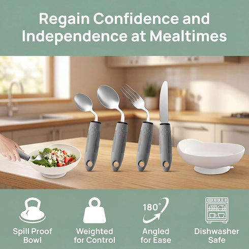 yuyingji Set Set Adaptive Utensils with Holder Base, Weighted Easy Grip Silverware for Elderly, Arthritis Utensils