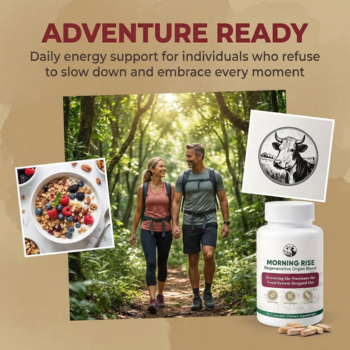 MORNING RISE 90 (1) Regenerative Beef Organ Blend - Grass-Fed Beef Organ Supplement for Daily Energy, Focus & Vitality