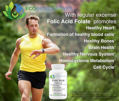 Folic Acid Folate 5mg (B9) Prenatal, Non-GMO Vegan Capsules for Reproductive Health and Immune Support