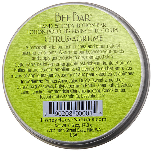 Honey House Naturals Small Bee Bar Lotion, Citrus, 0.6 Ounce