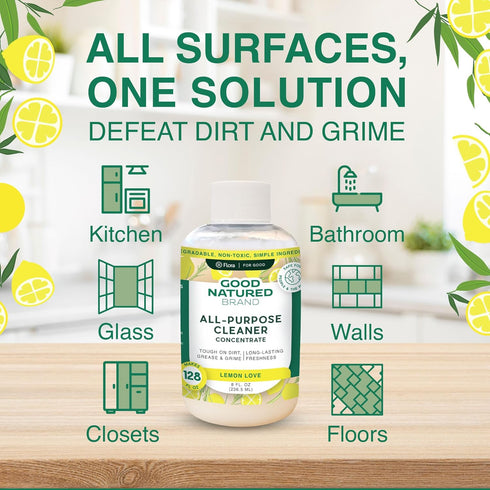 All-Purpose Cleaner Concentrate | Biodegradable Multi-Surface Cleaner | Natural Lemon Essential Oil, 8oz makes 128oz