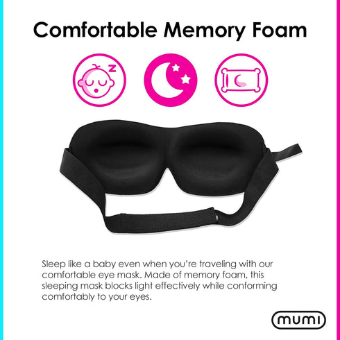 Mumi Sweet Dreams Kit - 3D Memory Foam Sleeping Mask with Adjustable Strap, Blocks Light Effectively, Includes Ear