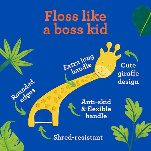 GuruNanda Dental Floss Picks for Kids - Extra-Long Giraffe-Shaped Picks, Fluoride-Free, Eco-Friendly Handle, 90 Count