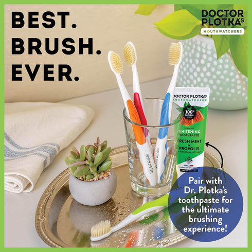 MOUTHWATCHERS Dr Plotkas Extra Soft Kids Toothbrushes, 4 Pack - 2 Yellow and 2 Pink