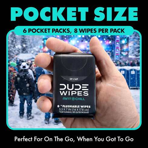 Packs 6 Packs 8 (48 Count) DUDE Wipes Mint Chill Pocket - Travel Wipes - of - On-The-Go Adult Flushable Wipes - Infused