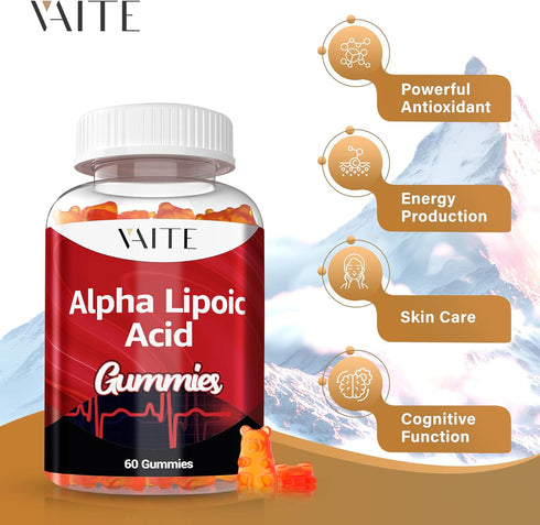 Alpha Lipoic Acid Gummies, Extra Strength ALA Antioxidant Supplement for Brain Health, 60 Chewable Pain Relief (2 Pack)
