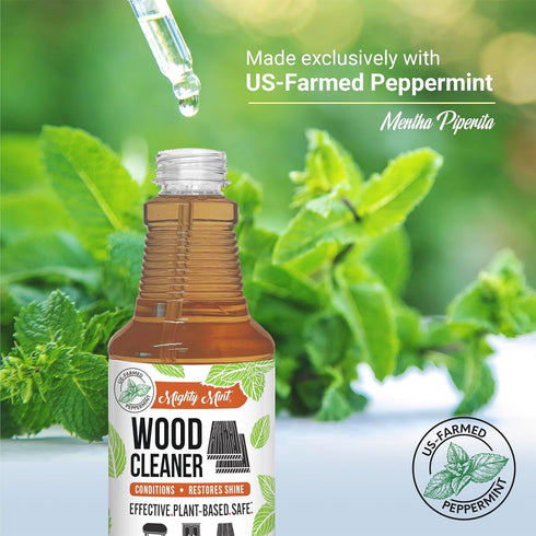 Mighty Mint Wood Cleaner and Conditioner, Non-Toxic Spray Cleans and Renews Wood, Natural Peppermint Scent, 16oz