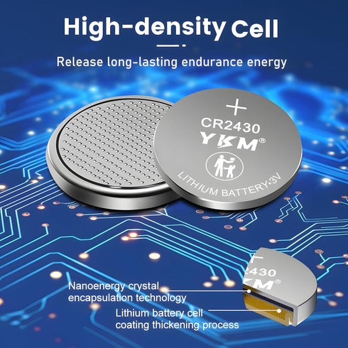 YKM 5 Pack CR2430 DL2430 2430 3V Battery CR Lithium Coin Battery for Car Alarm Remote Watch Key Fob