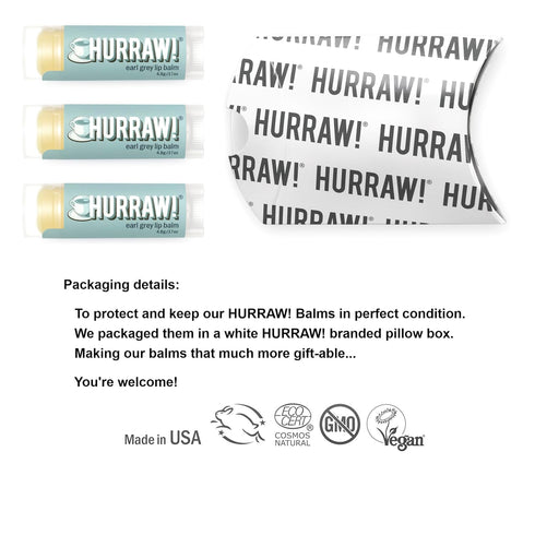 Hurraw! Earl Grey Lip Balm - 3 Pack, Organic, Certified Vegan, Gluten Free, Non-GMO, Made in USA
