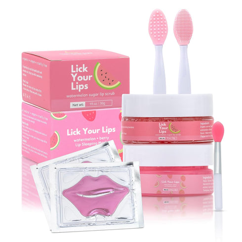 6-in-1 Lip Care Kit with Lip Sleeping Mask, Silicone Brush, Sugar Scrub, Sheet Mask for Luscious, Soft Lips