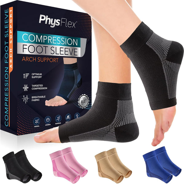 Compression Socks for Plantar Fasciitis - Ankle Compression Sleeve for Heel Spurs, Foot Swelling & Fatigue (1 Pair)