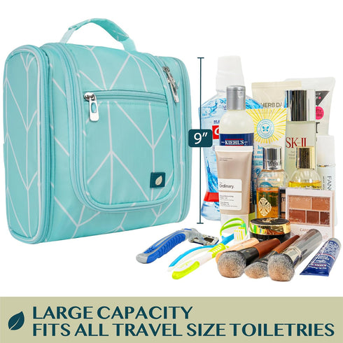 PAVILIA Toiletry Bag - Travel Bag for Women Men, Hanging Cosmetic Organizer, Water Resistant Makeup Bag, Teal Chevron