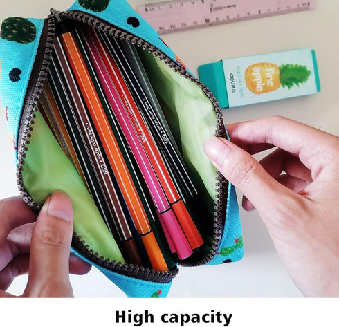 LParkin Canvas Cactus Pencil Case - Makeup Cosmetic Bag and Stationary Pouch
