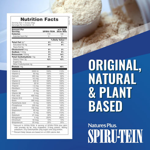 NaturesPlus SPIRU-TEIN Shake | Banana Flavor | 1.2 lbs Spirulina Protein Powder - Vegetarian, Gluten-Free, 16 Servings