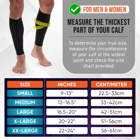 Calf Compression Sleeves for Men and Women - (2 Pair) Footless Support Socks for Varicose Vein, Nursing, Pregnancy,