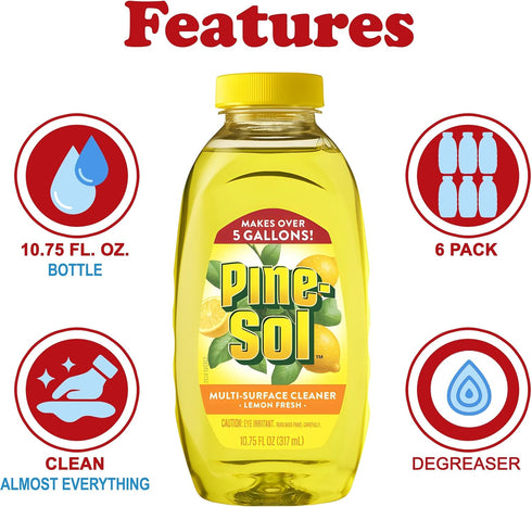 Pine-Sol 6 Pack, 5 10.75 oz. Multi Surface Cleaner, Concentrated Multi Purpose Cleaner and Degreaser for Kitchen
