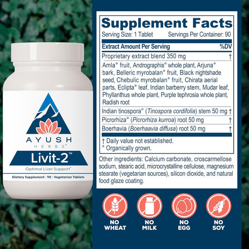 Livit-2 90 (1 Count) Ayush Herbs - Liver Care, Liver Support Supplement for Women & Men with Andrographis & Picrorhiza