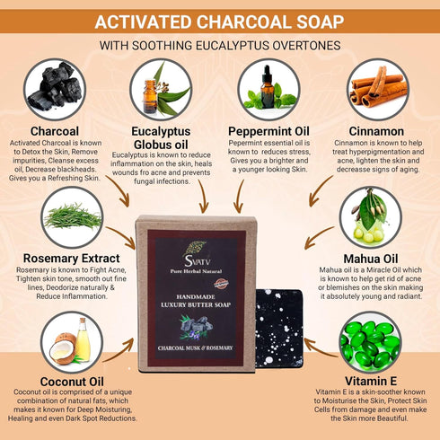 SVATV Handcrafted Soap with Natural Soothing Herbs of Charcoal Musk & Rosemary - 125g X 2 = 250g
