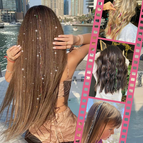 WENNALIFE Hair Tinsel Kit | Rose Red Fairy Hair Tinsel 1200 Strands for Christmas Hair Sparkle Extensions