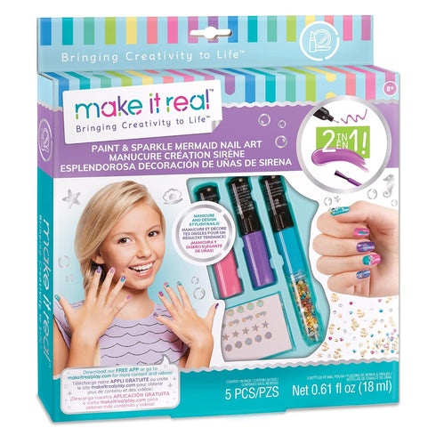 Make It Real Mermaid Nail Art Kit - Paint & Sparkle with Nail Polish, Stickers, and Decorations for Girls