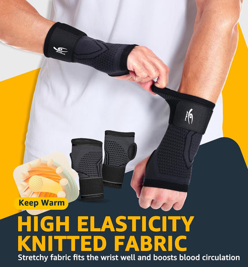 HiRui 2-Pack Wrist Brace - Hand Compression Sleeves with Straps for Fitness, Weightlifting, MTB Tendonitis Relief
