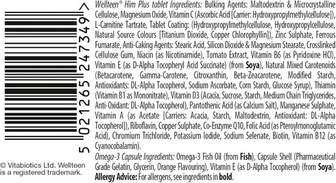 Wellteen Him Plus Omega-3, 56 Tablets and Capsules - Maximum Nutritional Support for Teenagers and Young Men Ages 13-19
