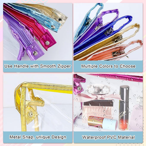Meetory 10 Pcs Clear Waterproof Cosmetic Bag with Zipper - PVC Transparent Plastic Makeup Organizing Bags