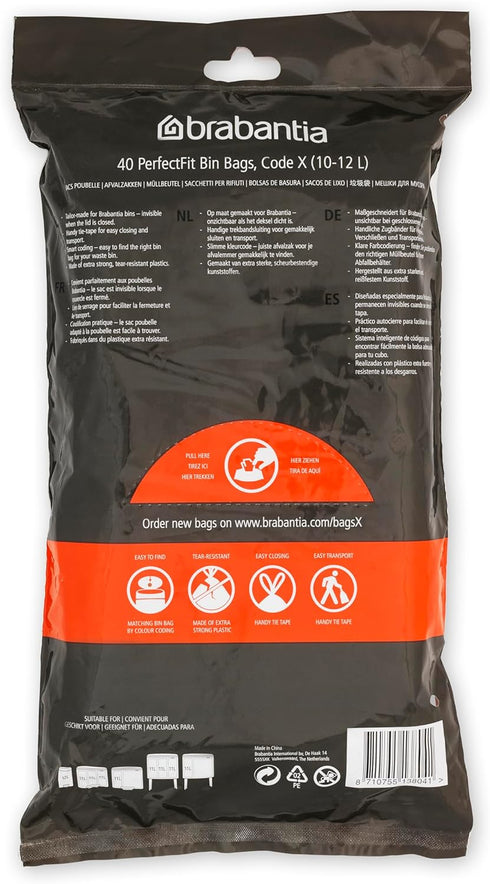 X/2.6-3.2 (40 Brabantia PerfectFit Trash Bags (Size Gal) Thick Plastic Trash Can Liners with Drawstring Handles Bags)