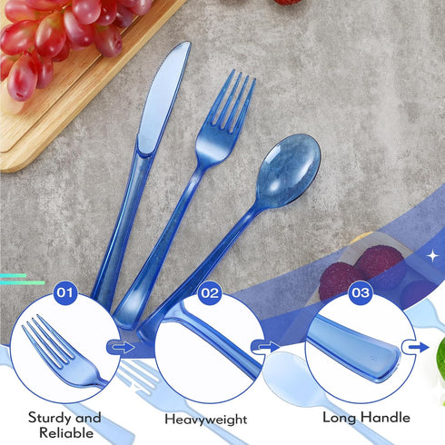 150 Pieces Disposable Cutlery Set, Heavy Duty Plastic Silverware with 50 Forks, 50 Knives, 50 Spoons for Parties, Events