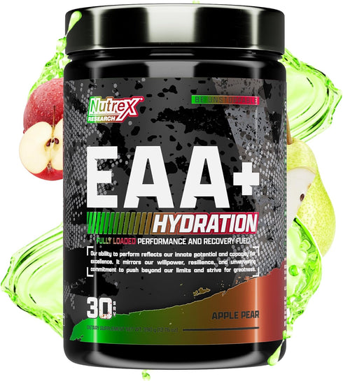 Nutrex Research EAA Hydration | EAAs + BCAAs Powder | 8G Essential Amino Acids + Electrolytes | Apple Pear 30 Servings