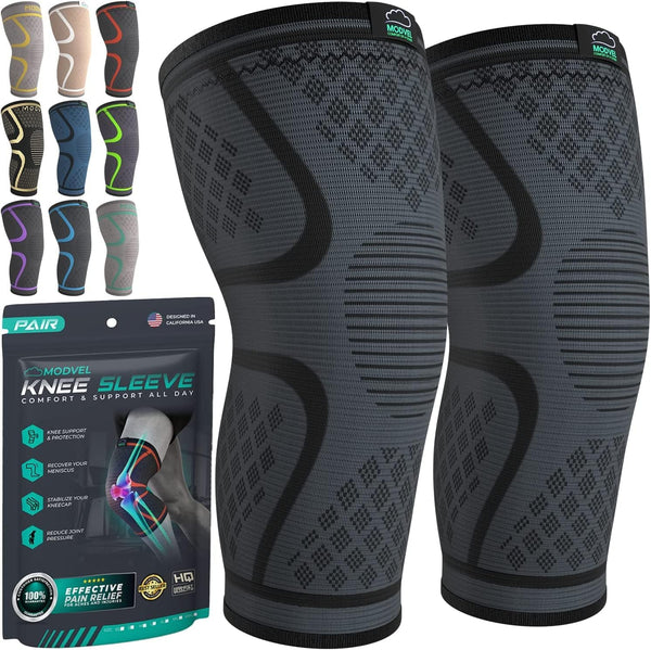 Modvel Compression Knee Brace for Women & Men, 2 Pack Knee Support Sleeve for Pain Relief