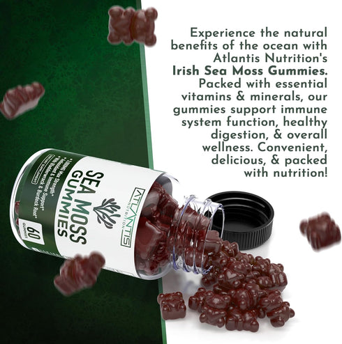 Irish Sea Moss Gummies 3000MG - 60 Gummies with Irish Sea Moss, Bladderwrack & Burdock Root for Essential Vitamins