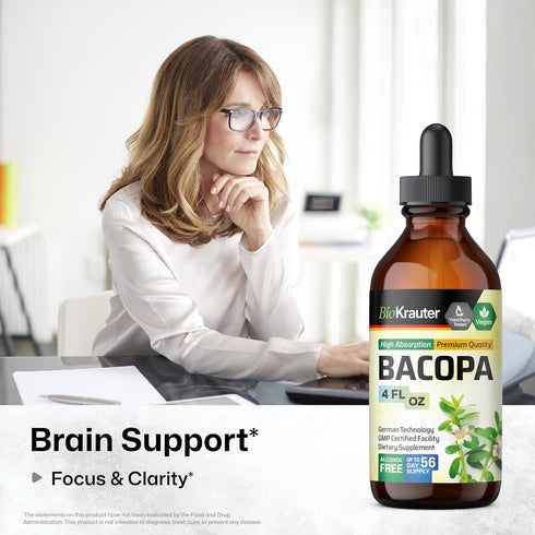 Bacopa Monnieri Organic Tincture - Cognitive Health Support Liquid Supplement - Organic Bacopa Herbal Extract - Alcohol & Sugar Free Vegan Drops 4 Fl.Oz.