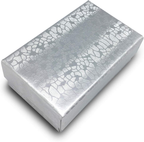 TheDisplayGuys 25-Pack Cotton Filled Cardboard Jewelry Boxes, Silver Foil Gift Case (2.6" x 1.6" x 1.0")