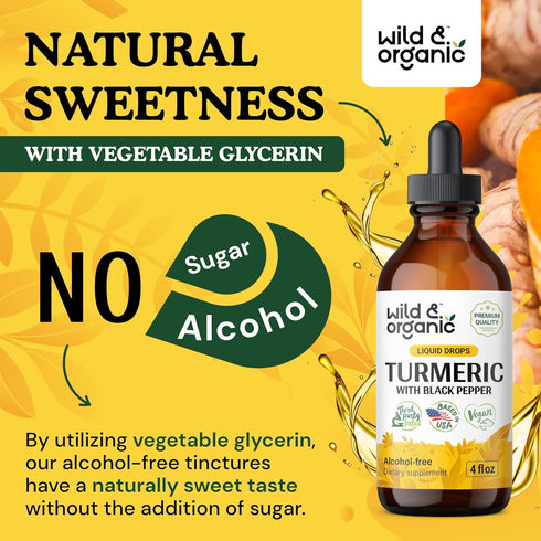 Turmeric Tincture - Organic Turmeric Curcumin with Black Pepper for Joint & Digestive Health - Non-Alcohol Supplement -