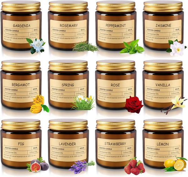 TLNFHRPI 12 Pcs Scented Candles with Added Natural Essential Oils, 3.05oz, Suitable for