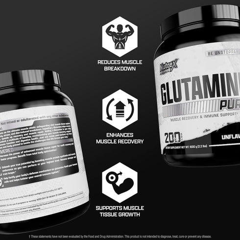 Nutrex Research L Glutamine Powder - 200 Servings - Pure Unflavored L-Glutamine 1000 Grams