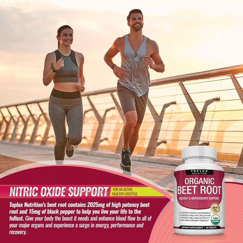 Organic Beet Root Powder Tablets, 2040mg Natural Nitric Oxide Beets, Energy Support, 90 Tablets