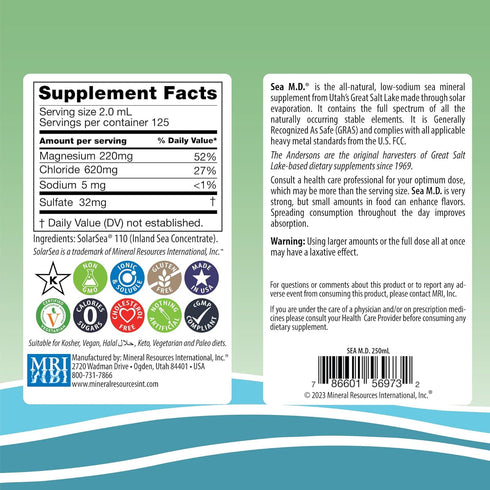 Anderson's Sea M.D. Concentrated Trace Mineral Drops, Ionic Electrolyte Magnesium Supplement for Muscle Cramps, 8.3 fl