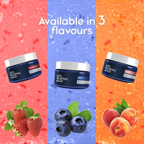 Lip Sleeping Mask - Strawberry with Hyaluronic Acid & Vitamin C - Overnight Moisturizer for Dry Lips & Skin Care