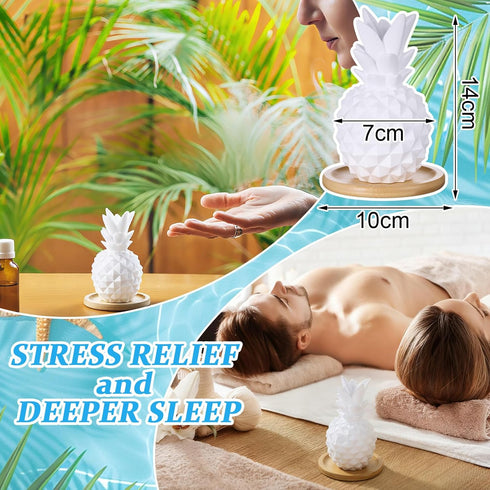 Summer Honeydak Pineapple Passive Essential Oil Diffuser Gifts, Beach Ceramic Diffuser with Wooden Tray for Home